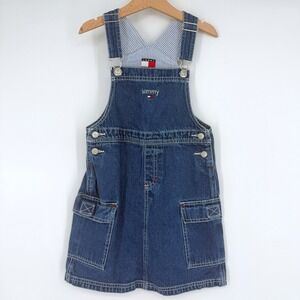 Tommy Hilfiger Vintage Girl's Denim Overall Jumper Dress Sz 6X 90s Y2K